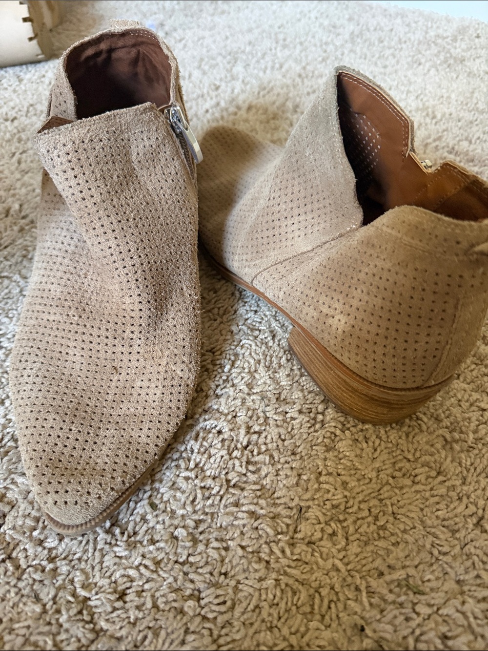 Franco Sarto Taupe Perforated Suede Ankle Booties